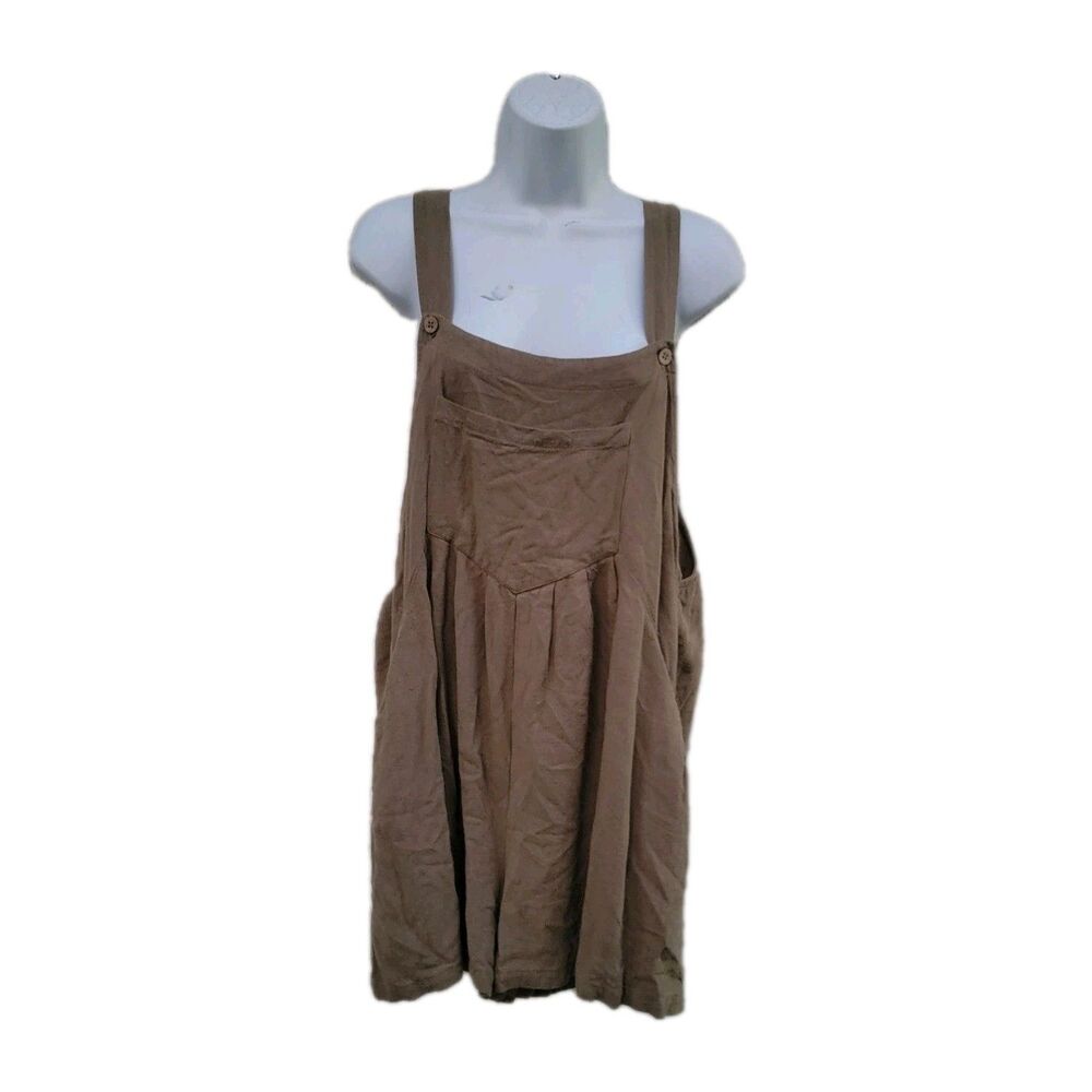 Womens Linen Blend Romper Overalls Jumpsuit Green Sz L Lagenlook Beach Coastal